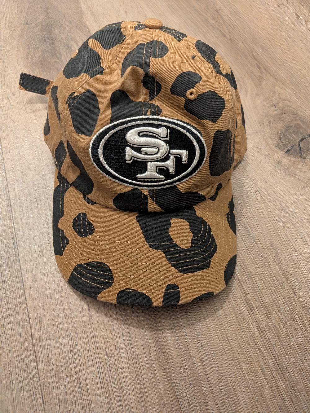 Women's NFL 49ers San Francisco 'SF' Leopard Print Adjustable Cap in Brown